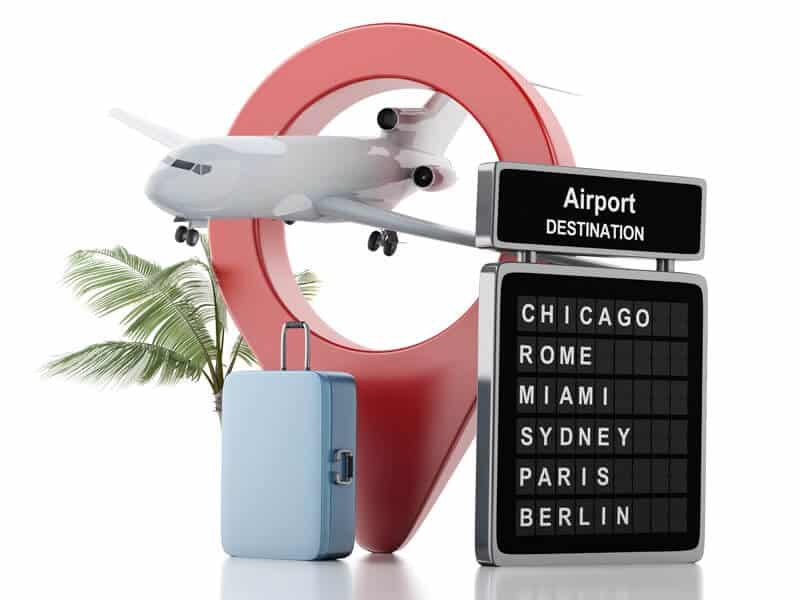 Plane Luggage and Airport Destination Sign Combined